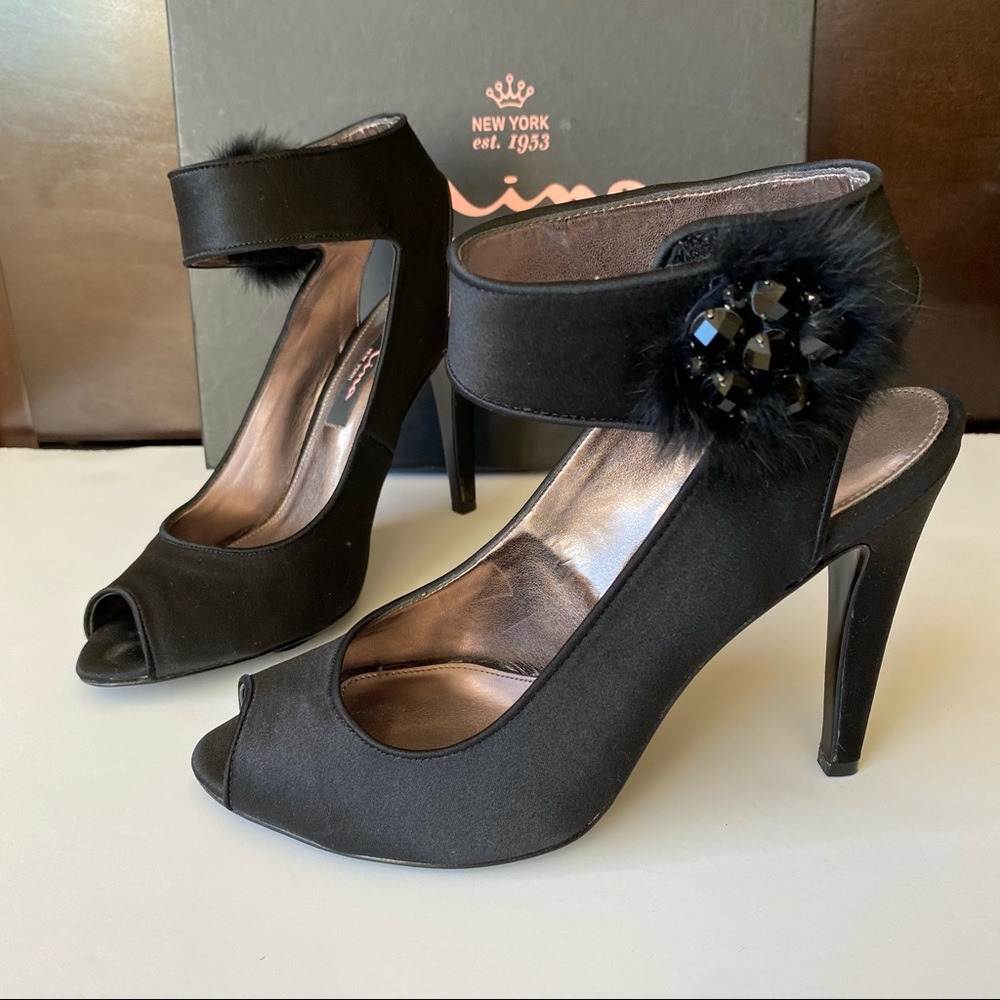 Nina Ricci satin ankle strap Peep toe heels